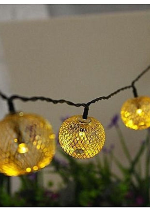 Solar Lichterkette 4M mit 30 Goldene Metallkugeln, Schwarzes Kabel, Warm Licht, für Außen