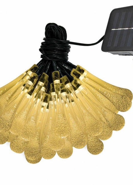 Solar Lichterkette 7,5M mit 50 Regentropfen-LEDs, 2 Programmen, Warm Licht, für Außen