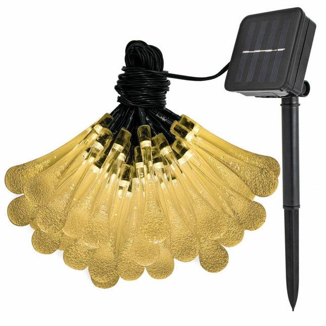 Solar Lichterkette 7,5M mit 50 Regentropfen-LEDs, 2 Programmen, Warm Licht, für Außen