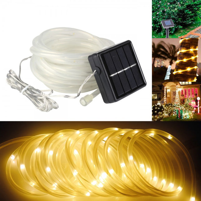 Solar Lichtschlauch 10M mit 100 LEDs, 2 Modi Röhrenlicht, Warm Licht, für Außen