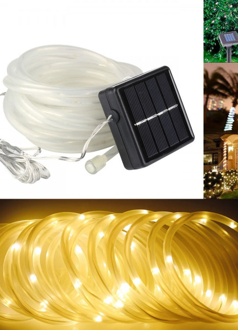 Solar Lichtschlauch 5M mit 50 LEDs, 2 Modi Röhrenlicht, Warm Licht, für Außen