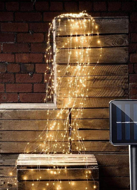 Solar Wasserfall Lichterkette 2M von Kupfer mit 300 Mini-LEDs, Warm Licht, für Außen