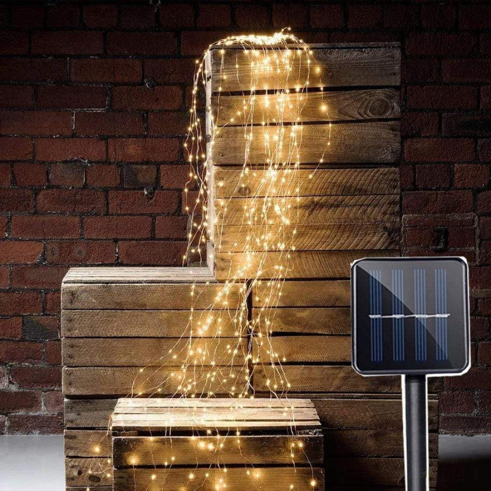 Solar Wasserfall Lichterkette 2M von Kupfer mit 300 Mini-LEDs, für Außen – LichterKettenWelt