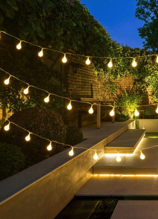 Solar Lichterkette 10M mit 100 Kugeln-LEDs, Dunkelgrün Kabel, Warm Licht, für Außen