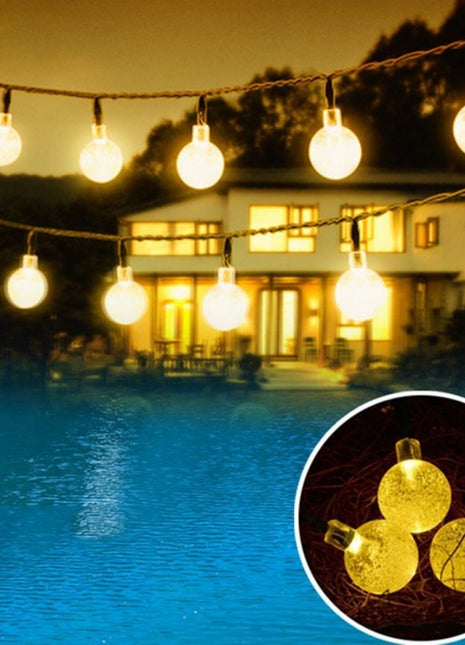 Solar Lichterkette 3M mit 20 Kugeln-LEDs, Dunkelgrün Kabel, Warm Licht, für Außen