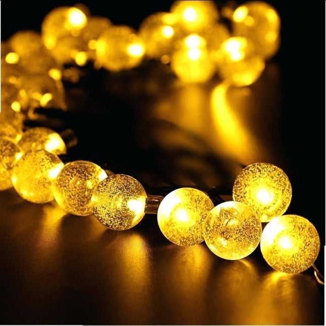 Solar Lichterkette 7M mit 50 Kugeln-LEDs, Dunkelgrün Kabel, Warm Licht, für Außen