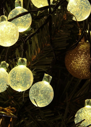 Solar Lichterkette 3M mit 20 Kugeln-LEDs, Dunkelgrün Kabel, Warm Licht, für Außen