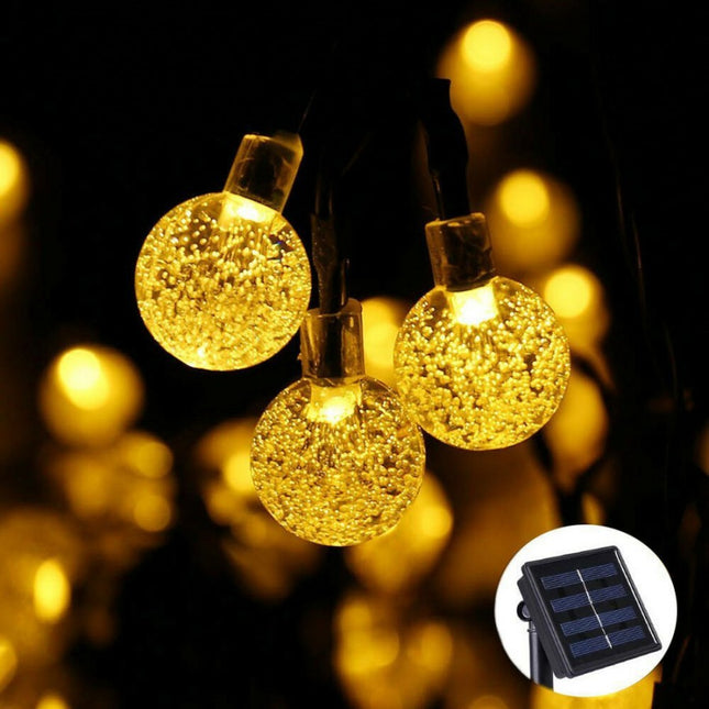 Solar Lichterkette 7M mit 50 Kugeln-LEDs, Dunkelgrün Kabel, Warm Licht, für Außen
