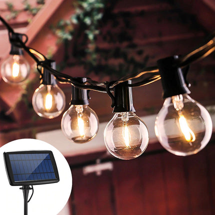 Solar Lichterkette 4M mit 10 Lampen-LEDs G40, E12, 1W, Schwarzes Kabel, Warm Licht, für Außen