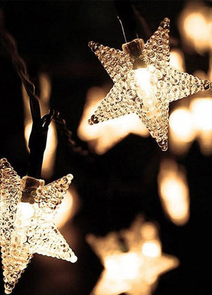 Solar Lichterkette 3M mit 20 Sternen-LEDs, Dunkelgrün Kabel, Warm Licht