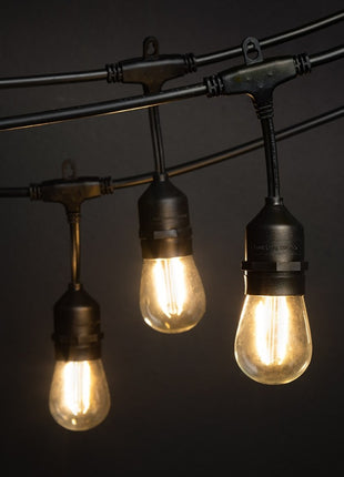 Solar Lichterkette 7,6M mit 10 + 2 Birnen LEDs Geschenk, E27 2W, Schwarzes Kabel, Warm Licht, für Außen