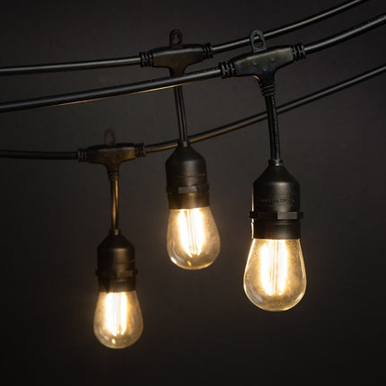 Solar Lichterkette 7,6M mit 10 + 2 Birnen LEDs Geschenk, E27 2W, Schwarzes Kabel, Warm Licht, für Außen