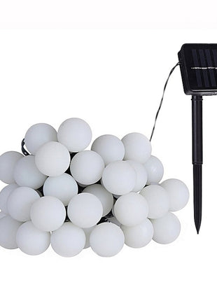 Solar Lichterkette 5M mit 50 Kugeln-LEDs, Dunkelgrün Kabel, Warm Licht, für Außen