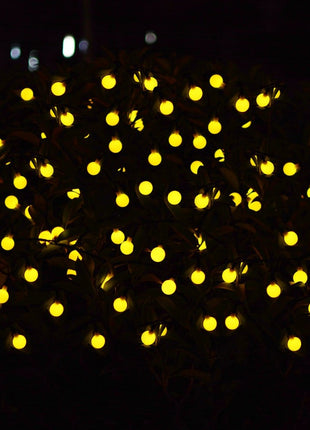 Solar Lichterkette 5M mit 50 Kugeln-LEDs, Dunkelgrün Kabel, Warm Licht, für Außen