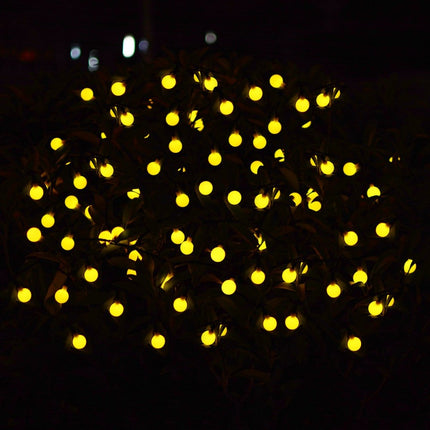 Solar Lichterkette 5M mit 50 Kugeln-LEDs, Dunkelgrün Kabel, Warm Licht, für Außen