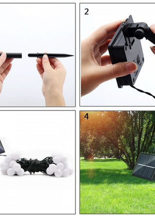 Solar Lichterkette 5M mit 50 Kugeln-LEDs, Dunkelgrün Kabel, Warm Licht, für Außen