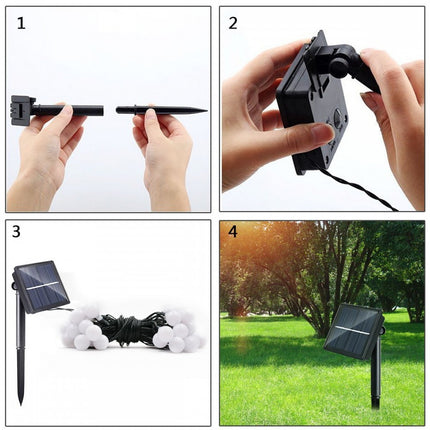 Solar Lichterkette 5M mit 50 Kugeln-LEDs, Dunkelgrün Kabel, Warm Licht, für Außen