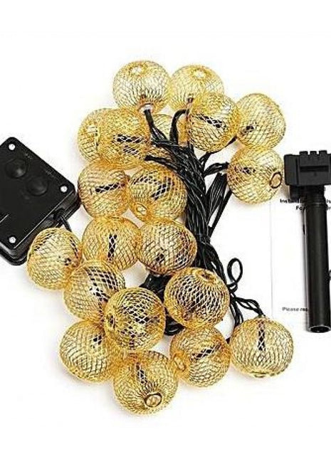 Solar Lichterkette 4M mit 30 Goldene Metallkugeln, Schwarzes Kabel, Warm Licht, für Außen
