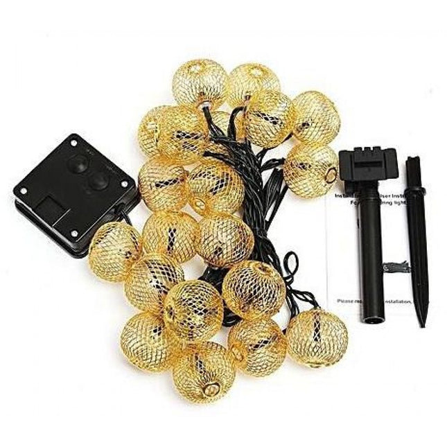 Solar Lichterkette 4M mit 30 Goldene Metallkugeln, Schwarzes Kabel, Warm Licht, für Außen