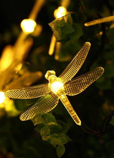 Solarlichterkette 4,5M mit 30 Libellen-LEDs, Dunkelgrün Kabel, Warm Licht, für Außen