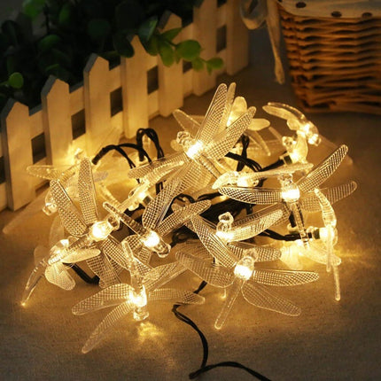 Solarlichterkette 4,5M mit 30 Libellen-LEDs, Dunkelgrün Kabel, Warm Licht, für Außen