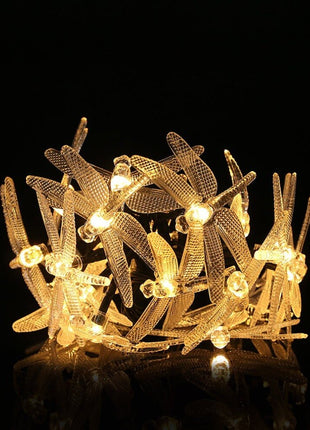 Solarlichterkette 4,5M mit 30 Libellen-LEDs, Dunkelgrün Kabel, Warm Licht, für Außen