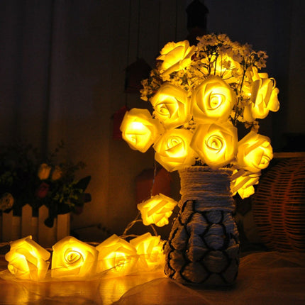 Solar Lichterkette 2M mit 20 Rosen-LEDs, Schwarzes Kabel, Warm Licht, für Außen