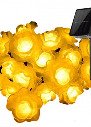 Solar Lichterkette 2M mit 20 Rosen-LEDs, Schwarzes Kabel, Warm Licht, für Außen