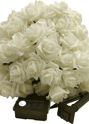 Solar Lichterkette 2M mit 20 Rosen-LEDs, Schwarzes Kabel, Warm Licht, für Außen