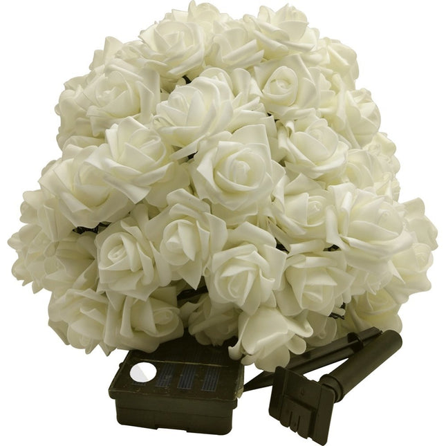 Solar Lichterkette 2M mit 20 Rosen-LEDs, Schwarzes Kabel, Warm Licht, für Außen
