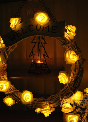 Solar Lichterkette 2M mit 20 Rosen-LEDs, Schwarzes Kabel, Warm Licht, für Außen