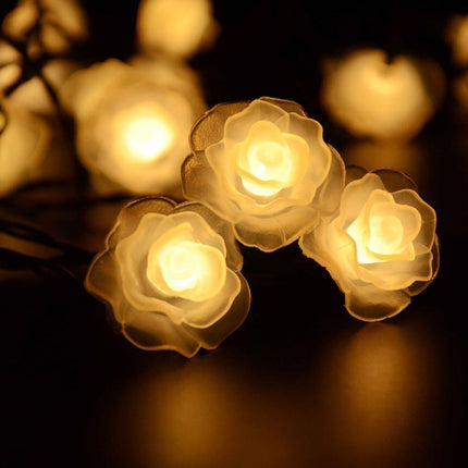 Solar Lichterkette 2M mit 20 Rosen-LEDs, Schwarzes Kabel, Warm Licht, für Außen