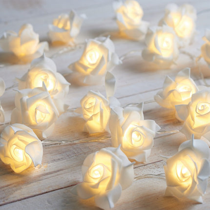 Solar Lichterkette 2M mit 20 Rosen-LEDs, Schwarzes Kabel, Warm Licht, für Außen