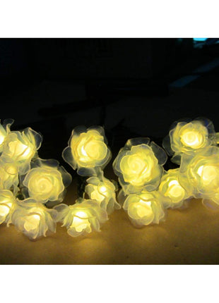 Solar Lichterkette 2M mit 20 Rosen-LEDs, Schwarzes Kabel, Warm Licht, für Außen