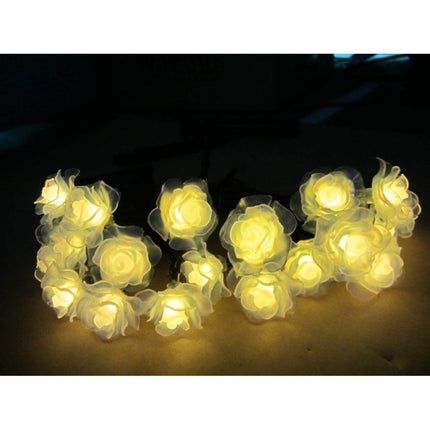 Solar Lichterkette 2M mit 20 Rosen-LEDs, Schwarzes Kabel, Warm Licht, für Außen