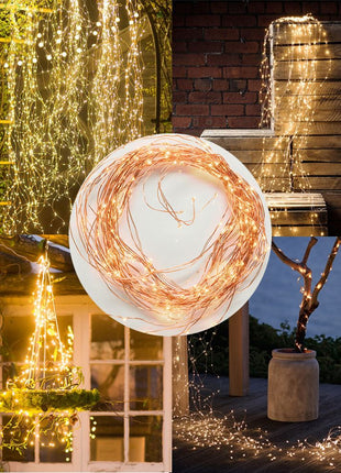 Solar Wasserfall Lichterkette 2M von Kupfer mit 300 Mini-LEDs, Warm Licht, für Außen