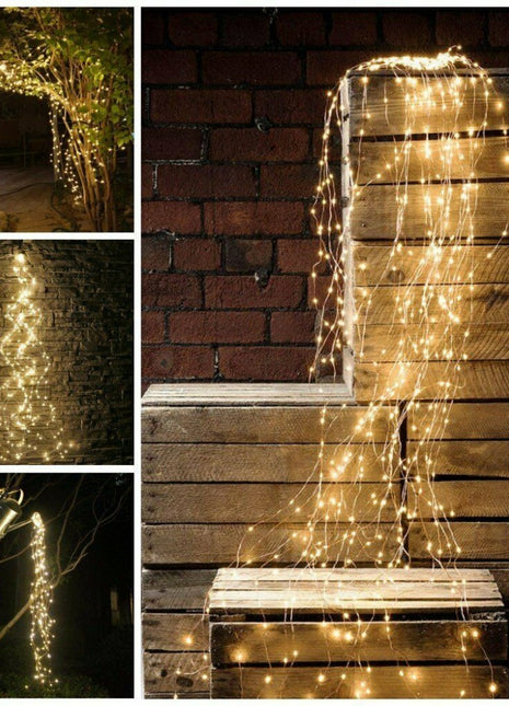 Kupfer Wasserfall Lichterkette 2M mit 300 Mini-LEDs mit Batterien und Fernbedienung, Warm Licht, für Außen
