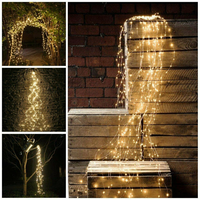 Solar Wasserfall Lichterkette 2M von Kupfer mit 300 Mini-LEDs, Warm Licht, für Außen