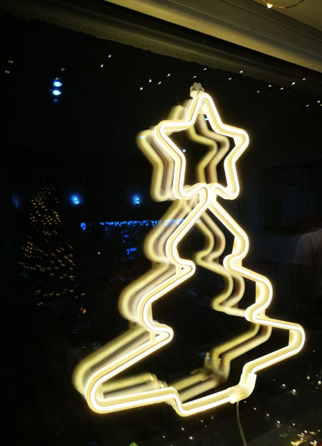 Dekorative Neon Tannen Lampe mit Stern, Warm Licht, Strombetrieben