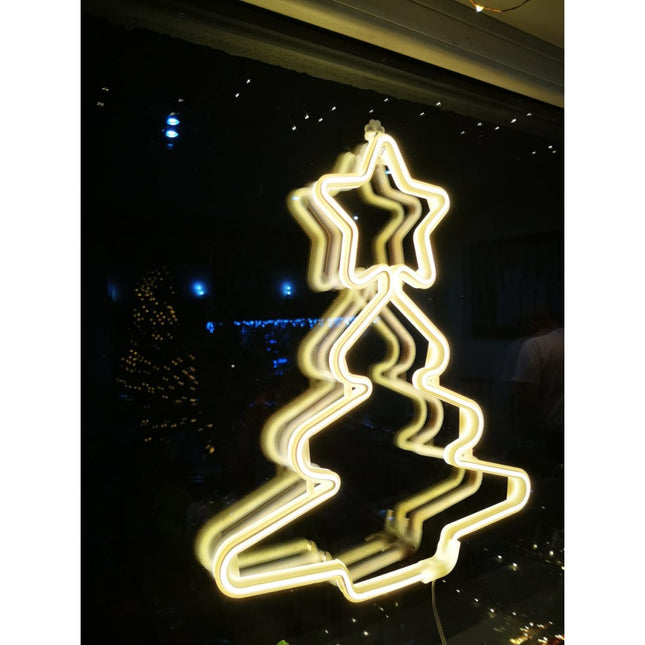 Dekorative Neon Tannen Lampe mit Stern, Warm Licht, Strombetrieben