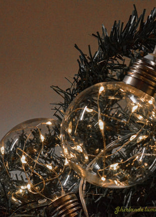 Lichterkette 5M mit 20 Kugeln mit Mini-LEDs, Durchsichtig Kabel, Warm Licht, Verbindbar 25M für Außen