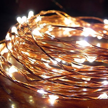 Kupferdraht Lichterkette 20M mit 200 Mini-LEDs mit 8 Programmen, Batteriebetrieb und Fernbedienung, Warm Licht, für Außen