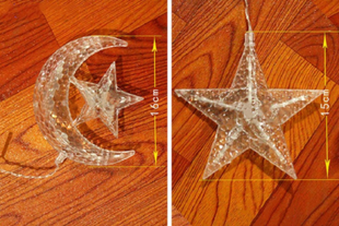 Lichtervorhang 2,5M mit 12 Hängelichter Mond und Sterne mit 138 LEDs, 8 Programmen, Durchsichtig Kabel, Verbindbar 12M, für Außen