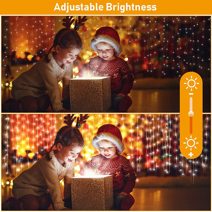 Kupferdraht Lichtervorhang 3M × 3M, 300 LEDs, mit USB und Fernbedienung, 8 Programmen, Warm Licht, für Außen