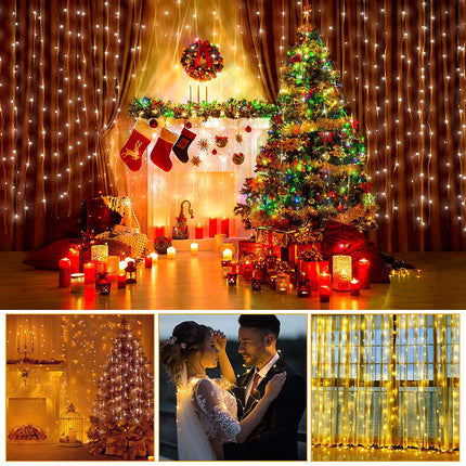 Kupferdraht Lichtervorhang 3M × 3M, 300 LEDs, mit USB und Fernbedienung, 8 Programmen, Warm Licht, für Außen