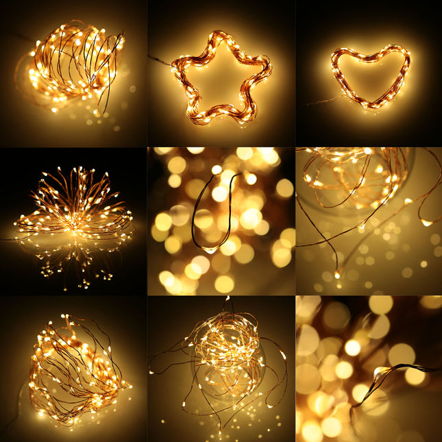 Kupferdraht Lichterkette 20M mit 200 Mini-LEDs mit 8 Programmen, Batteriebetrieb und Fernbedienung, Warm Licht, für Außen