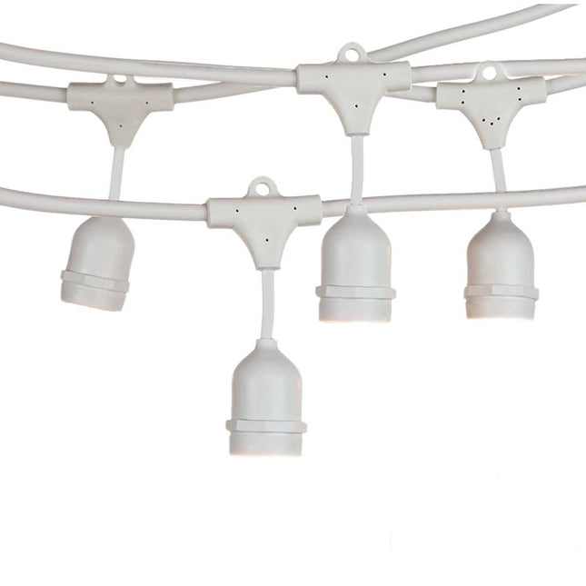 Kabel mit Pendel 15M mit 24 Fassungen E27, Weißes Kabel, Verbindbar max. 1000W, für Außen