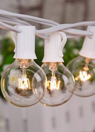 Kabel 7,5M mit 25 Fassung E12, Weißes Kabel, Verbindbar max. 700W, für Außen