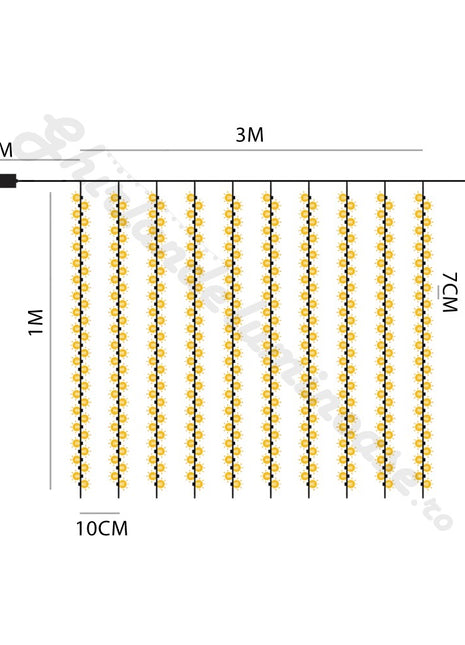 Lichtervorhang 3M × 1M mit 300 LEDs, Weißes Kabel, Warm Licht, Verbindbar 15M, für Außen