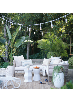 Lichterkette 15M mit 24 LED-Birnen, E27, 1W, Kunststoff, Dimmbar, Weißes Kabel mit Pendel, Verbindbar 650M, für Außen